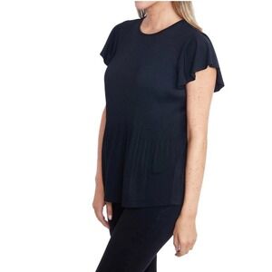 NWT Philosophy Women's Flutter Sleeve Pleated Ribbed Knit Top Black Large